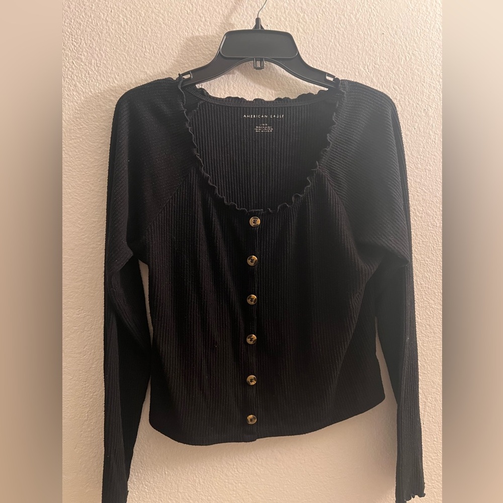 black american eagle ribbed long sleeve